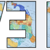 La palabra "BIENVENIDOS" está escrita en letras grandes y en negrita rellenas con un dibujo de mapa, cada letra contorneada en negro.